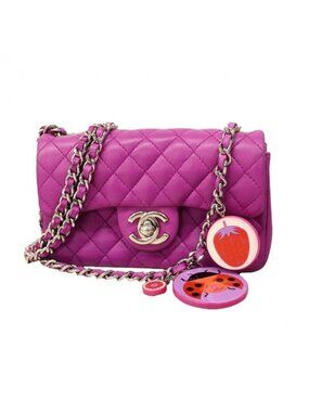 Chanel Shoulder Bag Mini Quilted Lambskin Purple Silver